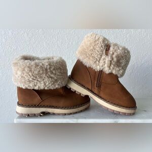 Zara Baby/Toddler Brown & Cream Fur-Lined Boots with Zipper, EU22,‎ U.S. 6-6.5